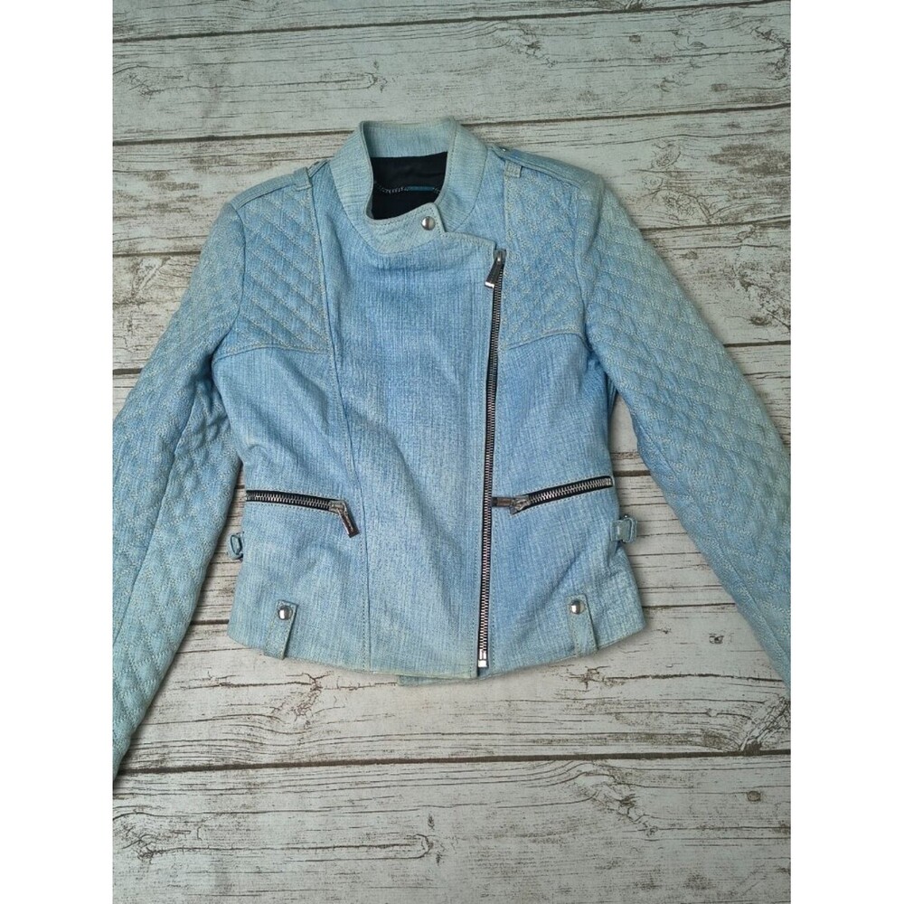 Barbara Bui Leather Jacket Quilted Denim illusion Moto Size 40